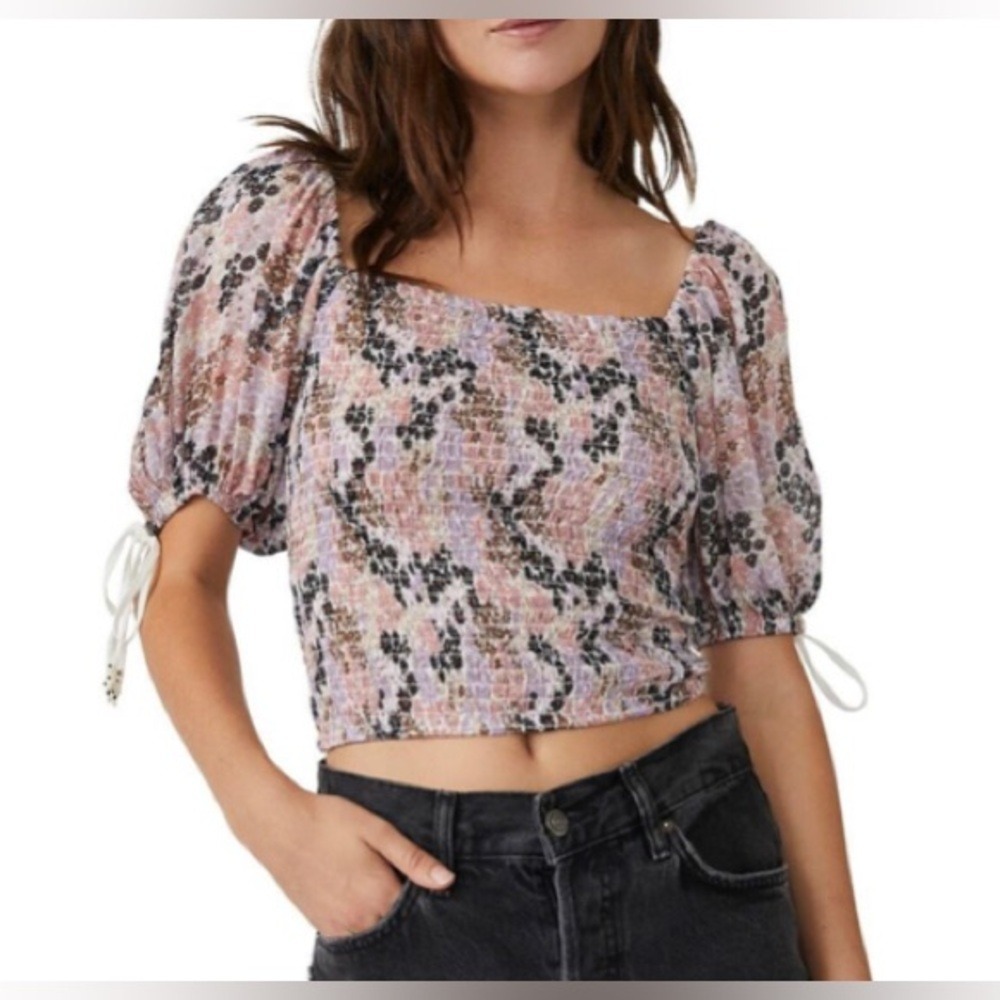 Free People Women's Small Back On Top Smocked Blouse Bohemian Cottagecore NEW